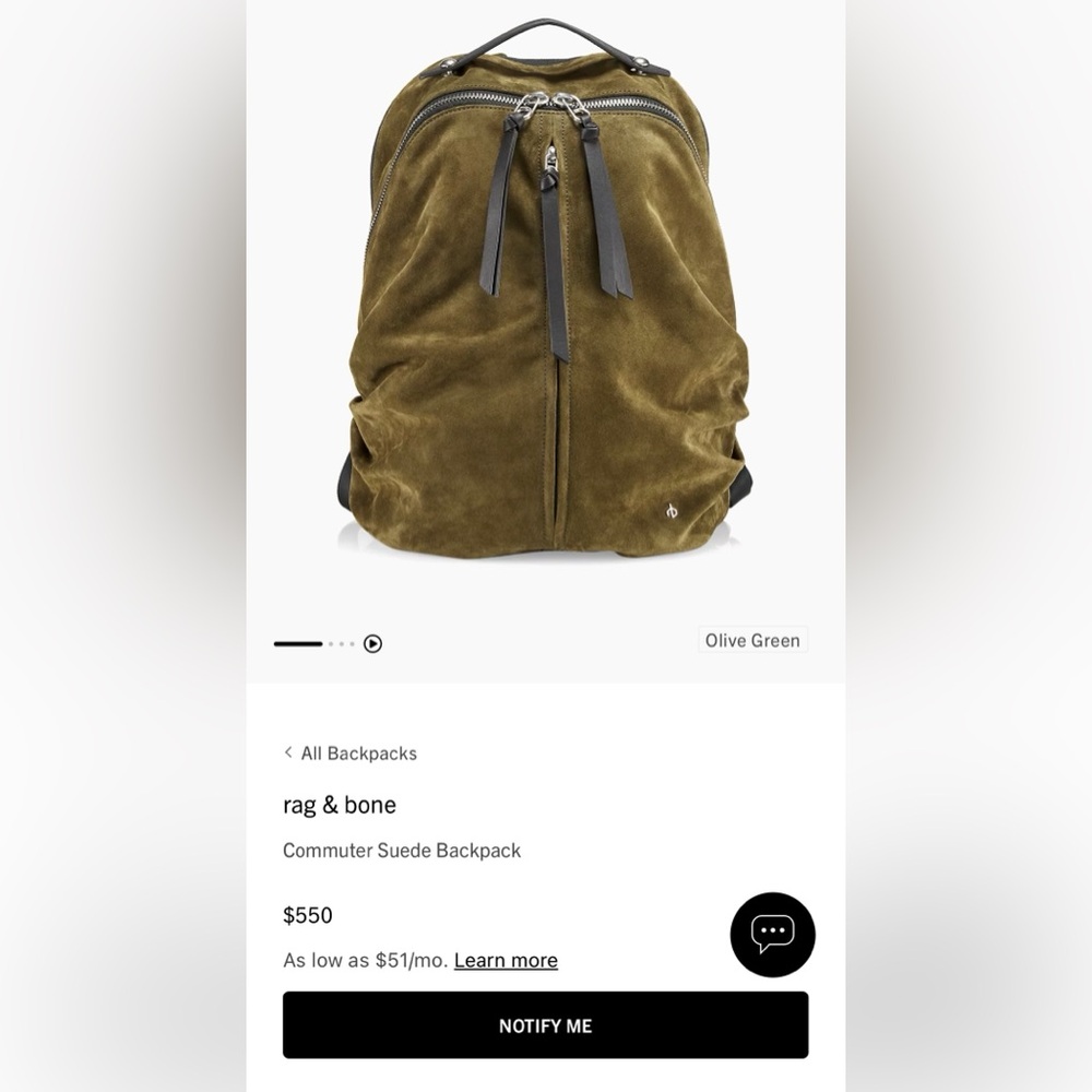 Rag & Bone Olive Green Suede Backpack